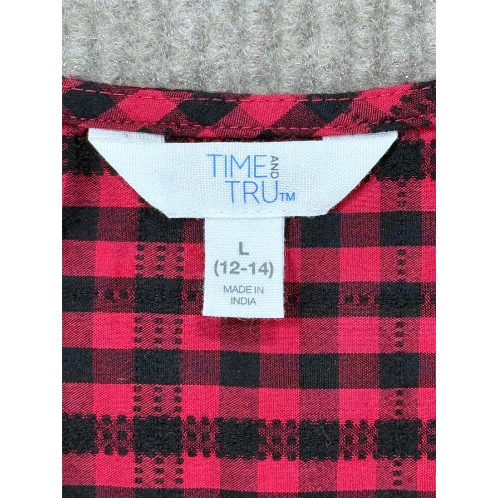 Time and Tru Plaid Gingham Ruffle Dress Size L - Picture 2 of 9